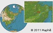 Satellite Location Map of the area around 50° 55' 47" N, 136° 4' 29" E