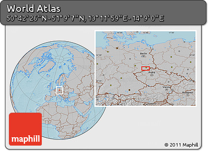 Gray Location Map of the Area around 50° 55' 47" N, 13° 40' 30" E, hill shading