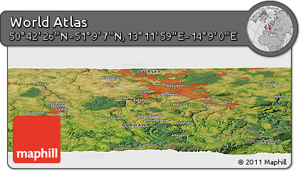 Satellite Panoramic Map of the Area around 50° 55' 47" N, 13° 40' 30" E