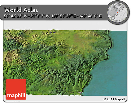 Satellite 3D Map of the Area around 50° 55' 47" N, 140° 19' 29" E