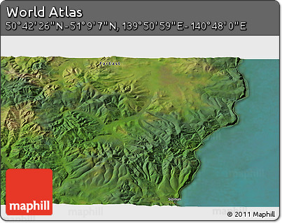 Satellite 3D Map of the Area around 50° 55' 47" N, 140° 19' 29" E