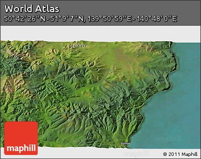 Satellite 3D Map of the Area around 50° 55' 47" N, 140° 19' 29" E