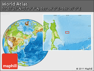 Physical Location Map of the Area around 50° 55' 47" N, 146° 16' 30" E