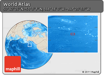 Shaded Relief Location Map of the Area around 50° 55' 47" N, 147° 49' 29" W
