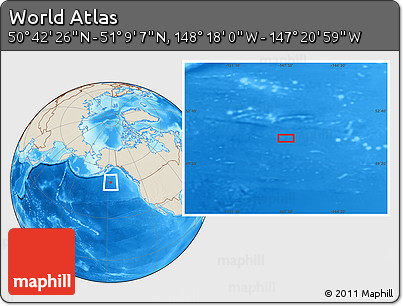 Shaded Relief Location Map of the Area around 50° 55' 47" N, 147° 49' 29" W