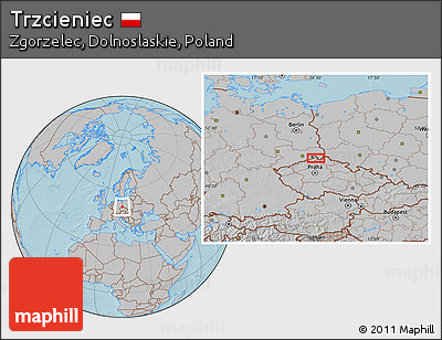 Gray Location Map of Trzcieniec, hill shading