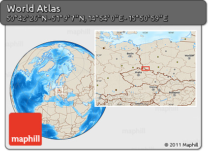Shaded Relief Location Map of the Area around 50° 55' 47" N, 15° 22' 30" E