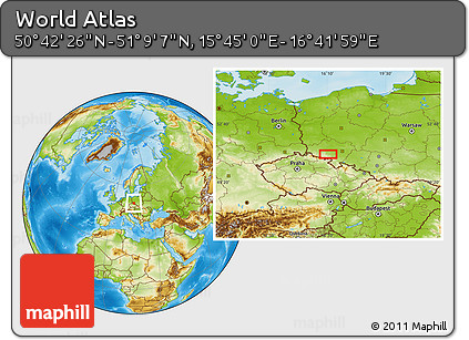 Physical Location Map of the Area around 50° 55' 47" N, 16° 13' 30" E