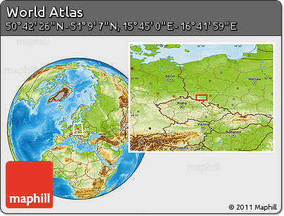 Physical Location Map of the Area around 50° 55' 47" N, 16° 13' 30" E