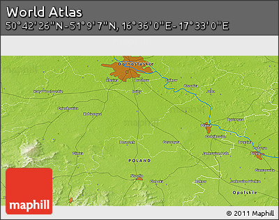 Physical 3D Map of the Area around 50° 55' 47" N, 17° 4' 30" E