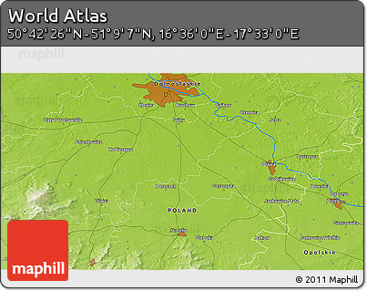 Physical 3D Map of the Area around 50° 55' 47" N, 17° 4' 30" E