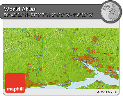 Physical 3D Map of the Area around 50° 55' 47" N, 1° 37' 30" W