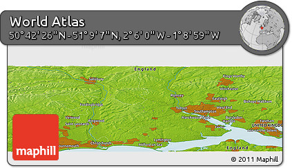 Physical Panoramic Map of the Area around 50° 55' 47" N, 1° 37' 30" W
