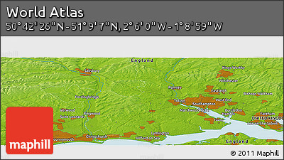 Physical Panoramic Map of the Area around 50° 55' 47" N, 1° 37' 30" W