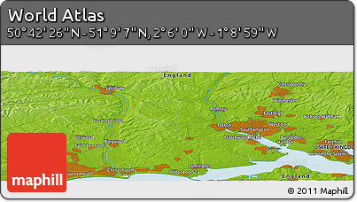 Physical Panoramic Map of the Area around 50° 55' 47" N, 1° 37' 30" W