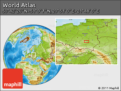 Physical Location Map of the Area around 50° 55' 47" N, 21° 19' 30" E