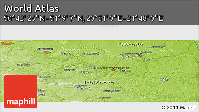 Physical Panoramic Map of the Area around 50° 55' 47" N, 21° 19' 30" E