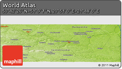 Physical Panoramic Map of the Area around 50° 55' 47" N, 21° 19' 30" E