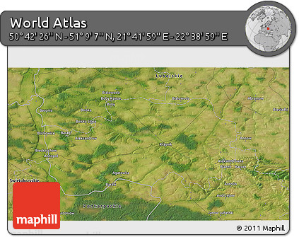 Satellite 3D Map of the Area around 50° 55' 47" N, 22° 10' 29" E
