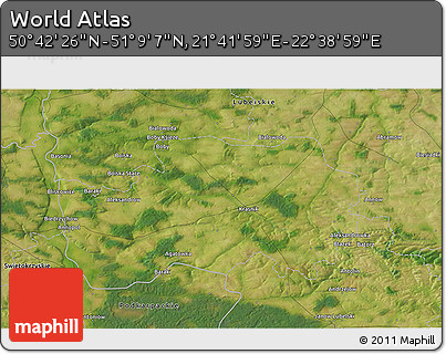 Satellite 3D Map of the Area around 50° 55' 47" N, 22° 10' 29" E
