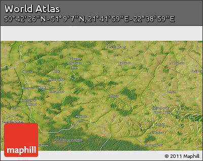 Satellite 3D Map of the Area around 50° 55' 47" N, 22° 10' 29" E