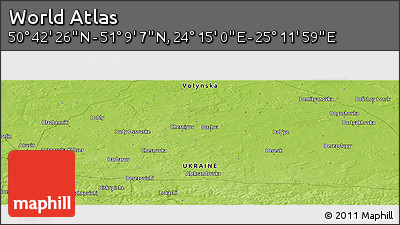 Physical Panoramic Map of the Area around 50° 55' 47" N, 24° 43' 30" E