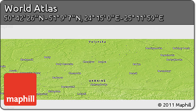 Physical Panoramic Map of the Area around 50° 55' 47" N, 24° 43' 30" E