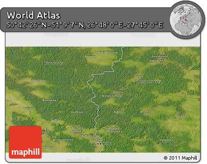 Satellite 3D Map of the Area around 50° 55' 47" N, 27° 16' 29" E