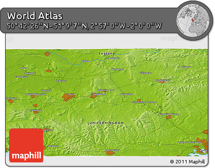 Physical 3D Map of the Area around 50° 55' 47" N, 2° 28' 30" W