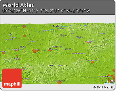 Physical 3D Map of the Area around 50° 55' 47" N, 2° 28' 30" W