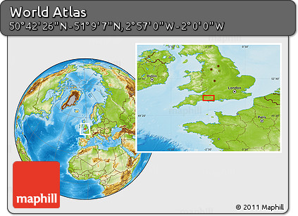 Physical Location Map of the Area around 50° 55' 47" N, 2° 28' 30" W