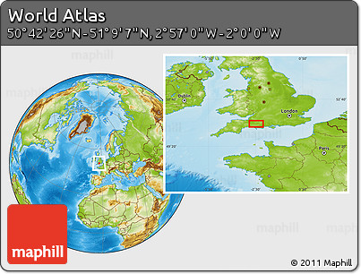 Physical Location Map of the Area around 50° 55' 47" N, 2° 28' 30" W