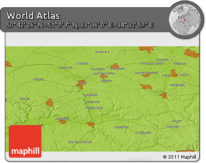 Physical 3D Map of the Area around 50° 55' 47" N, 34° 4' 30" E