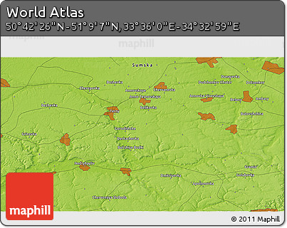 Physical 3D Map of the Area around 50° 55' 47" N, 34° 4' 30" E