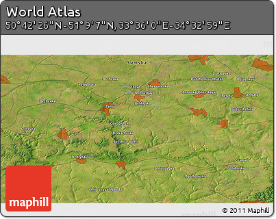 Satellite 3D Map of the Area around 50° 55' 47" N, 34° 4' 30" E