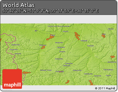 Physical 3D Map of the Area around 50° 55' 47" N, 35° 46' 29" E