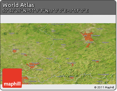 Satellite 3D Map of the Area around 50° 55' 47" N, 3° 28' 30" E