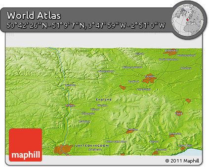 Physical 3D Map of the Area around 50° 55' 47" N, 3° 19' 30" W