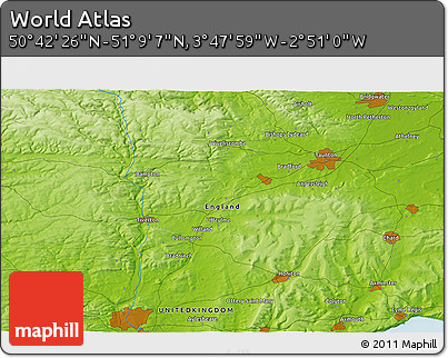 Physical 3D Map of the Area around 50° 55' 47" N, 3° 19' 30" W