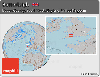 Gray Location Map of Butterleigh, hill shading