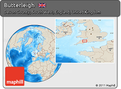 Shaded Relief Location Map of Butterleigh