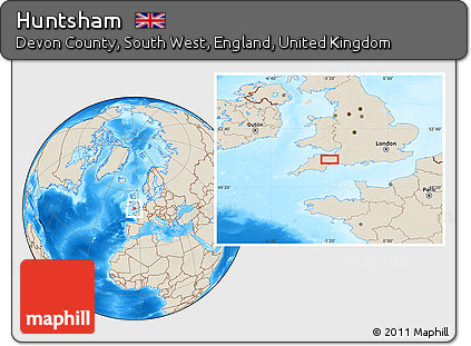 Shaded Relief Location Map of Huntsham