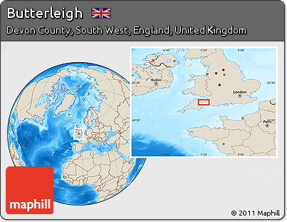 Shaded Relief Location Map of Butterleigh