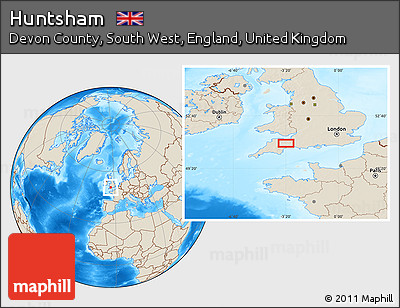 Shaded Relief Location Map of Huntsham