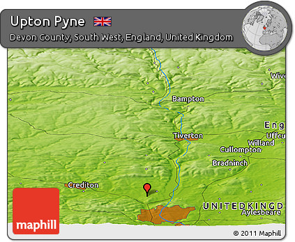 Physical Panoramic Map of Upton Pyne