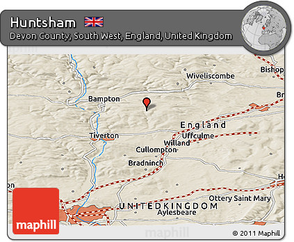 Shaded Relief Panoramic Map of Huntsham