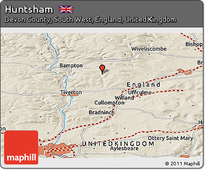Shaded Relief Panoramic Map of Huntsham