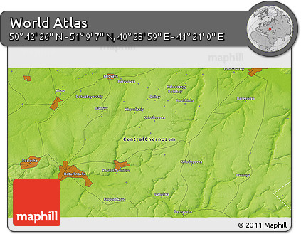 Physical 3D Map of the Area around 50° 55' 47" N, 40° 52' 30" E