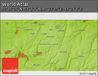 Physical 3D Map of the Area around 50° 55' 47" N, 40° 52' 30" E