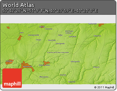 Physical 3D Map of the Area around 50° 55' 47" N, 40° 52' 30" E